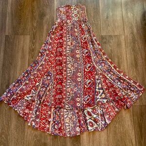 Bohemian inspired Strapless Billabong Sundress in Red and Blue